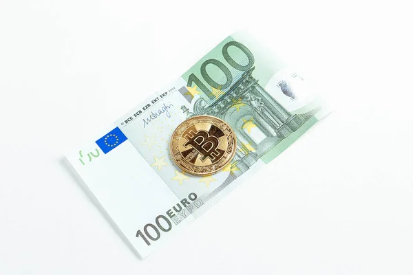 Multi Euro Dolar Kontanter Olika Typer Nya Generationens Sedlar Bitcoin — Stockfoto