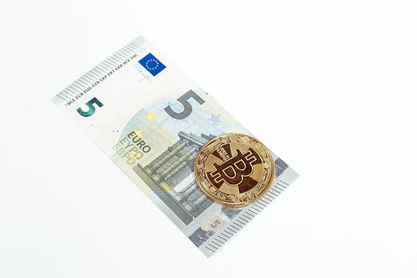 Multi Euro Dolar Käteistä Erityyppisiä Uuden Sukupolven Seteleitä Bitcoin — kuvapankkivalokuva