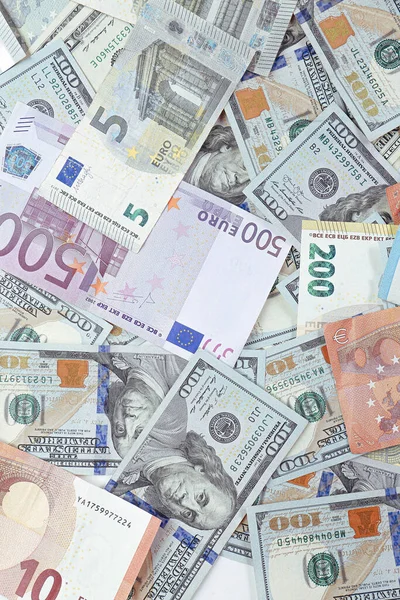 Multi Euro Dolar Készpénz Érme Különböző Típusú Generációs Bankjegyek Bitcoin — Stock Fotó