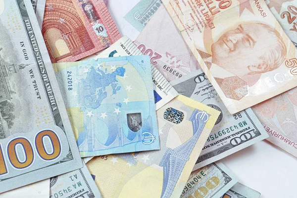 Multi Euro Dolar Gotówka Monety Inny Rodzaj Banknotów Nowej Generacji — Zdjęcie stockowe