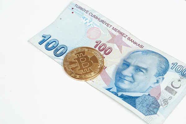 Billets Lire Turque Bitcoin — Photo