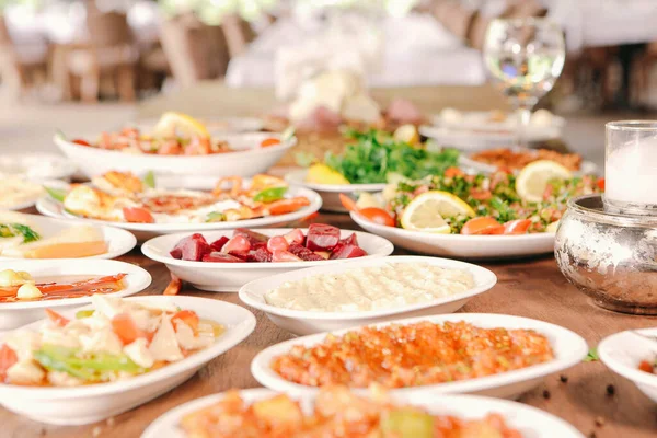 Tradycyjny Turecki Grecki Stół Meze Obiad — Zdjęcie stockowe