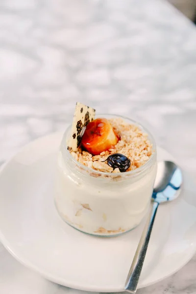 Sehr Leckeres Dessert Glas Süß Und Kuchen Glas — Stockfoto