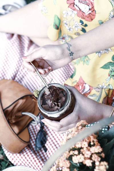 Sobremesa Muito Deliciosa Jarros Doces Bolos Jarros — Fotografia de Stock