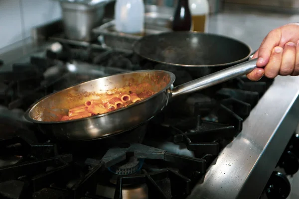 Pot Pasta Fire Stove Cooking — Stock Photo, Image