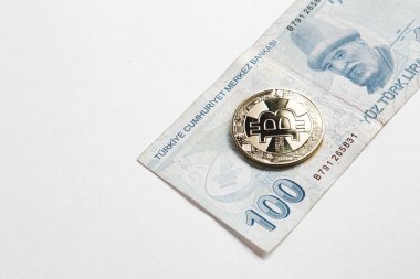 Türk lira banknotları ve bitcoin paraları