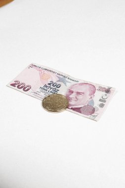 Türk lira banknotları ve bitcoin paraları