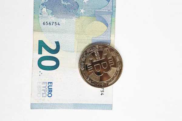 Dinheiro Multi Euro Dólar Tipo Diferente Notas Nova Geração Bitcoin — Fotografia de Stock
