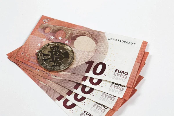 Multi Euro Dolar Cash Different Type New Generation Banknotes Bitcoin — Stockfoto