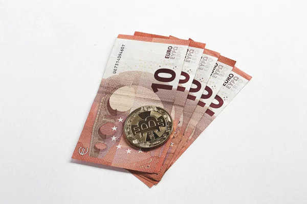 Multi Euro Dolar Kontanter Olika Typer Nya Generationens Sedlar Bitcoin — Stockfoto