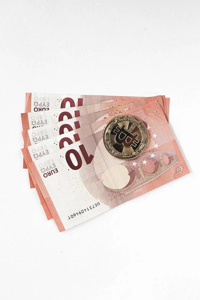 Multi Euro Dolar Cash Different Type New Generation Banknotes Bitcoin — Foto Stock
