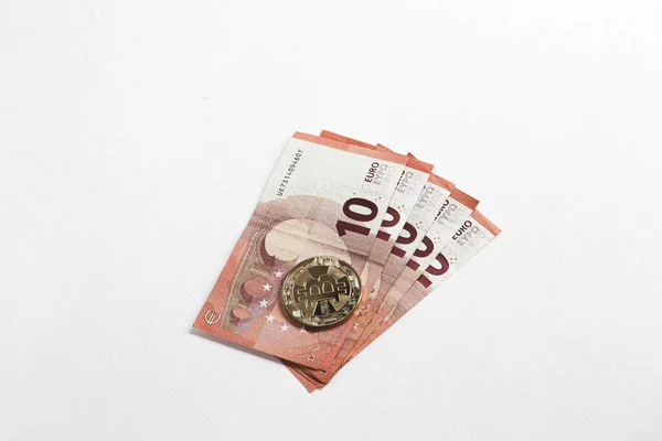 Multi Euro Dolar Cash Different Type New Generation Banknotes Bitcoin — Stockfoto