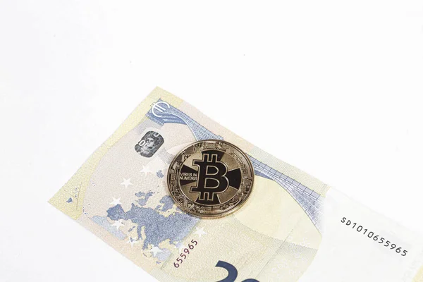 Multi Euro Dolar Kontanter Olika Typer Nya Generationens Sedlar Bitcoin — Stockfoto
