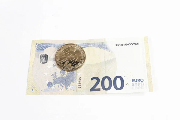 Dinheiro Multi Euro Dólar Tipo Diferente Notas Nova Geração Bitcoin — Fotografia de Stock