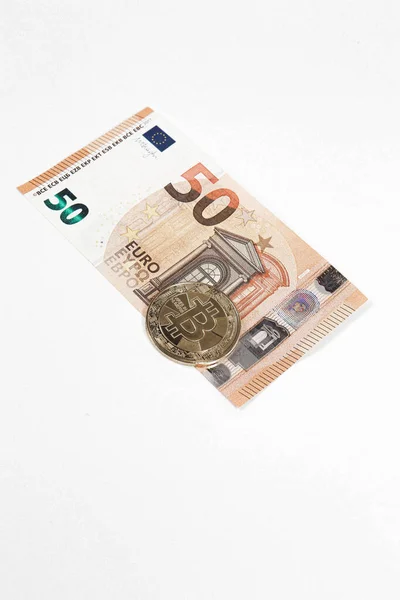 Dinheiro Multi Euro Dólar Tipo Diferente Notas Nova Geração Bitcoin — Fotografia de Stock