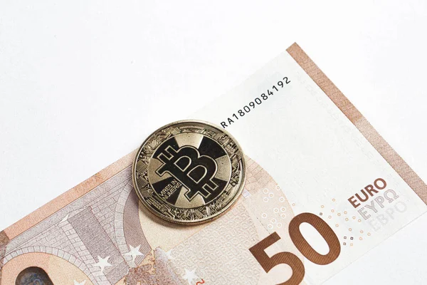 Multi Euro Dolar Cash Different Type New Generation Banknotes Bitcoin — Foto Stock