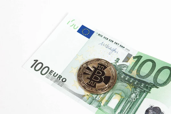 Multi Euro Dolar Cash Inny Rodzaj Banknotów Nowej Generacji Bitcoin — Zdjęcie stockowe