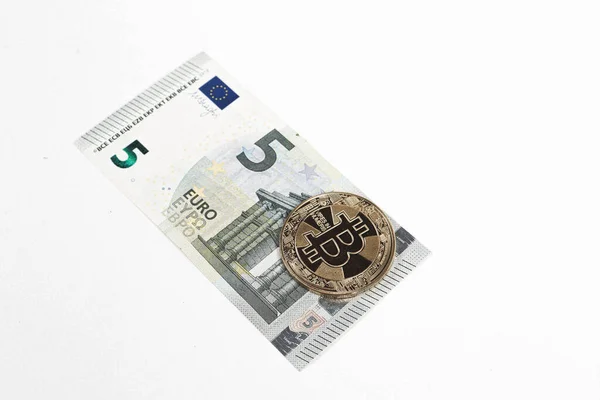 Multi Euro Dolar Cash Different Type New Generation Banknotes Bitcoin — Foto Stock