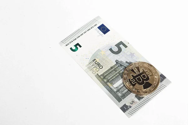 Multi Euro Dolar Cash Different Type New Generation Banknotes Bitcoin — Fotografia de Stock