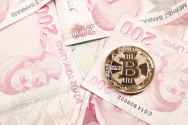 Billetes Lira Turca Bitcoin — Foto de Stock