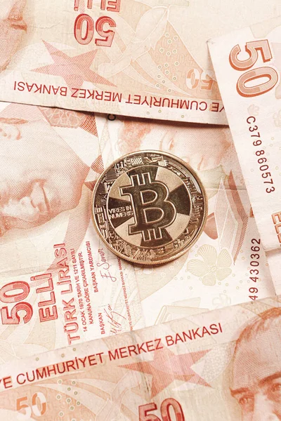 Billets Lire Turque Bitcoin — Photo