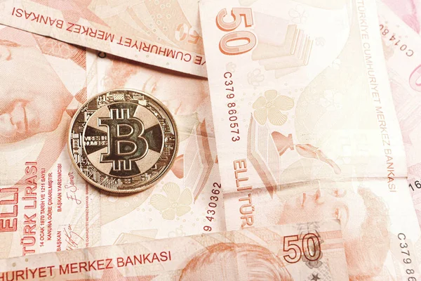 Billetes Lira Turca Bitcoin — Foto de Stock