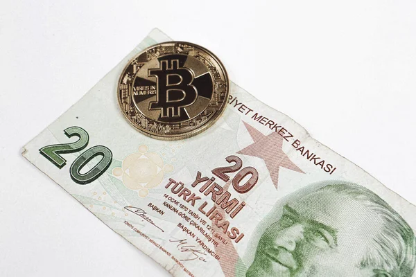 Billetes Lira Turca Bitcoin — Foto de Stock