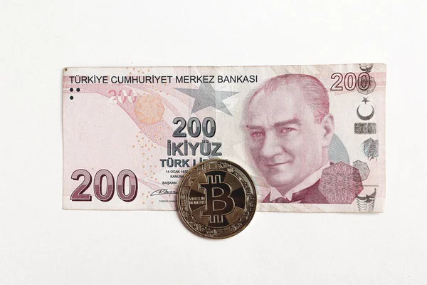 Banknoty Bitcoiny Tureckie — Zdjęcie stockowe