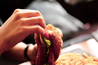 Taze sebzeli ev yapımı hamburger.