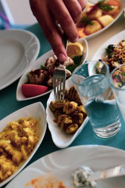 Geleneksel Türk ve Yunan yemek meze masası