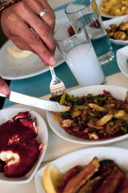 Geleneksel Türk ve Yunan yemek meze masası
