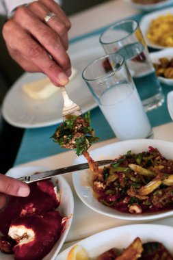 Geleneksel Türk ve Yunan yemek meze masası