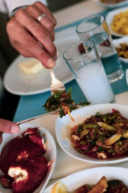Geleneksel Türk ve Yunan yemek meze masası