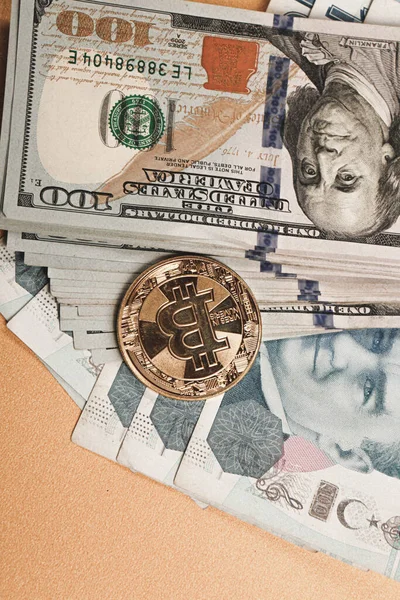 Turecké Liry Americké Dolary Bitcoin — Stock fotografie