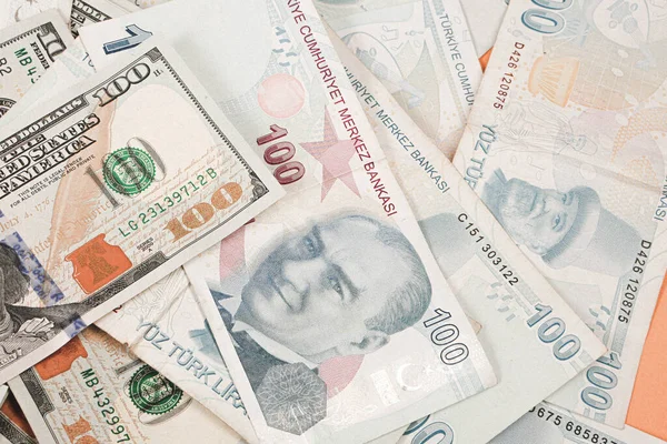 Billetes Lira Turca Dólares Estadounidenses — Foto de Stock