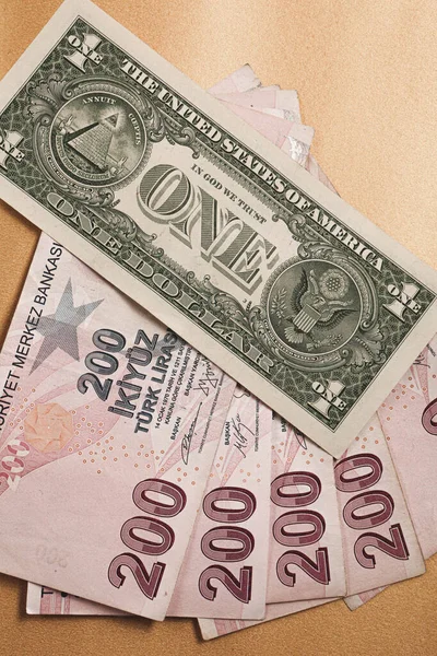 Notas Lira Turcas Dólares Americanos — Fotografia de Stock