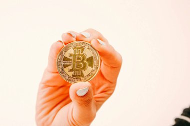 Bitcoin para, bitcoin 'in yakın plan görüntüsü