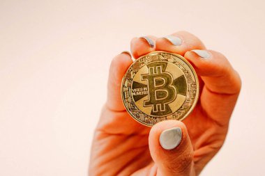Bitcoin para, bitcoin 'in yakın plan görüntüsü