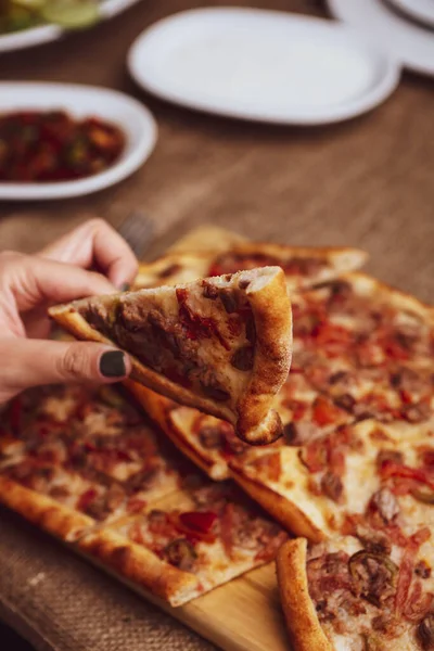 Plato Tradicional Turco Horno Pide Pizza Pide Turca Aperitivos Del — Foto de Stock