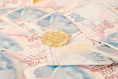 Türk lira banknotları ve bitcoin paraları