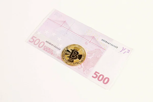 Multi Euro Dolar Cash Different Type New Generation Banknotes Bitcoin — Stock Photo, Image