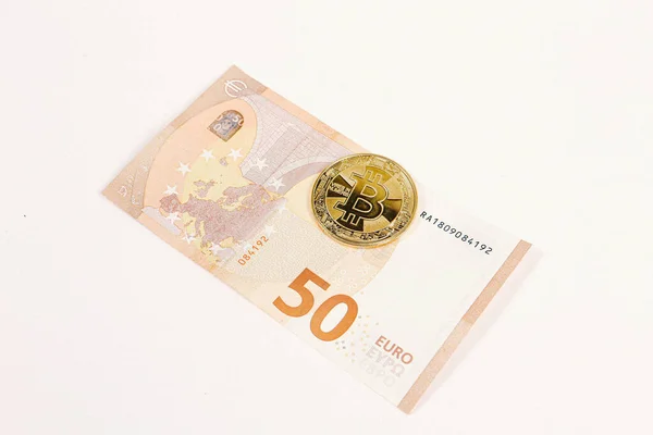 Multi Euro Dolar Cash Différents Types Billets Nouvelle Génération Bitcoin — Photo