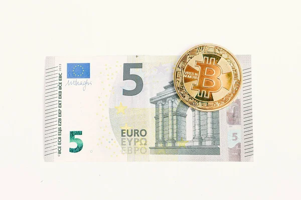 Multi Euro Dolar Cash Different Type New Generation Banknotes Bitcoin — Stock Photo, Image