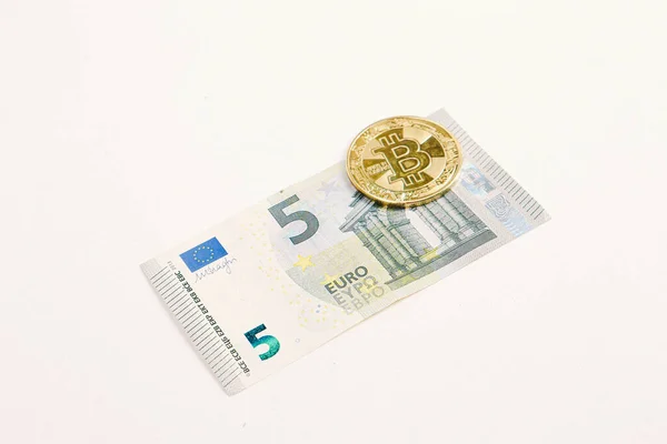 Multi Euro Dolar Cash Different Type New Generation Banknotes Bitcoin — Stockfoto