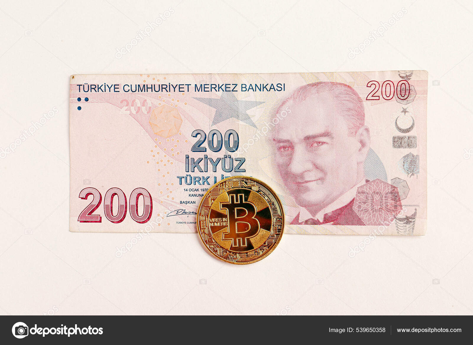 Turkish Lira Banknotes Bitcoin Coin — Stock Editorial Photo © utkudemirsoy  #539650358