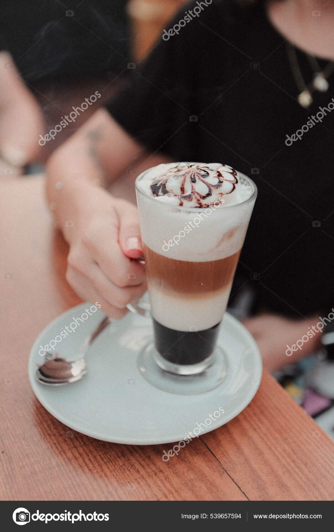 Iced Coffee Latte Iced Coffee Milk Woman Holding Glass Cup Stock
