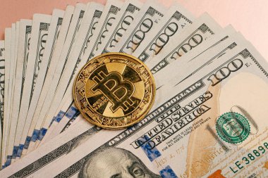 Multi Euro ve Dolar nakit, farklı türde yeni nesil banknotlar, ve bitcoin