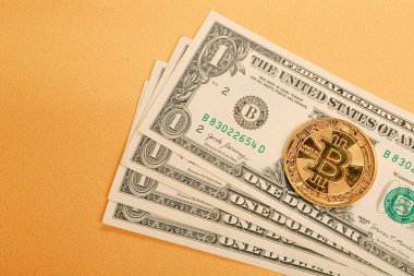 Multi Euro ve Dolar nakit, farklı türde yeni nesil banknotlar, ve bitcoin