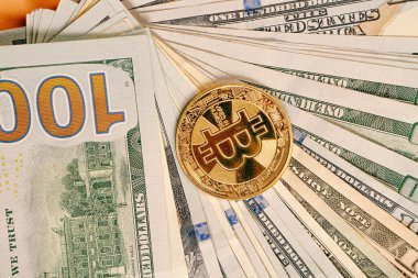 Multi Euro ve Dolar nakit, farklı türde yeni nesil banknotlar, ve bitcoin