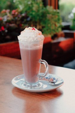 Sütlü buzlu kahve. Buzlu kahve. Elinde bir bardak buzlu kahve tutan kadın..